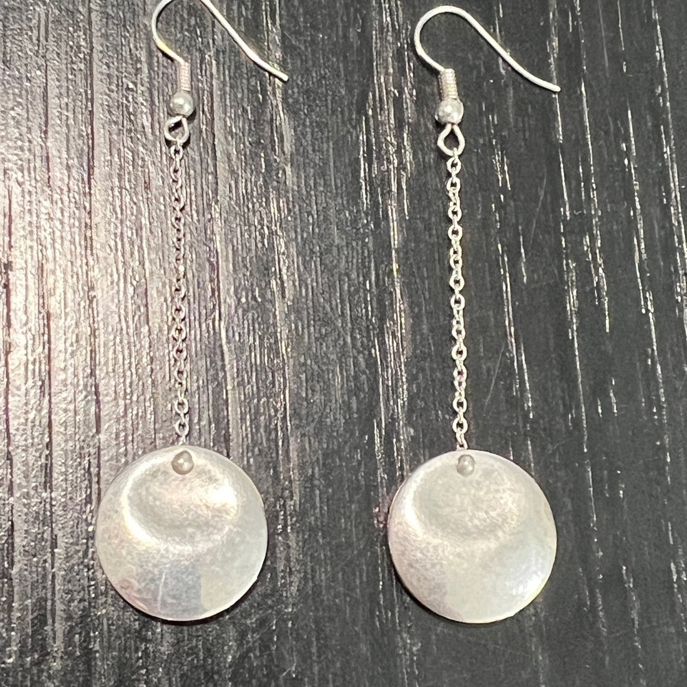 Silver Disk Style Pendant Dangle Earrings (heavy)